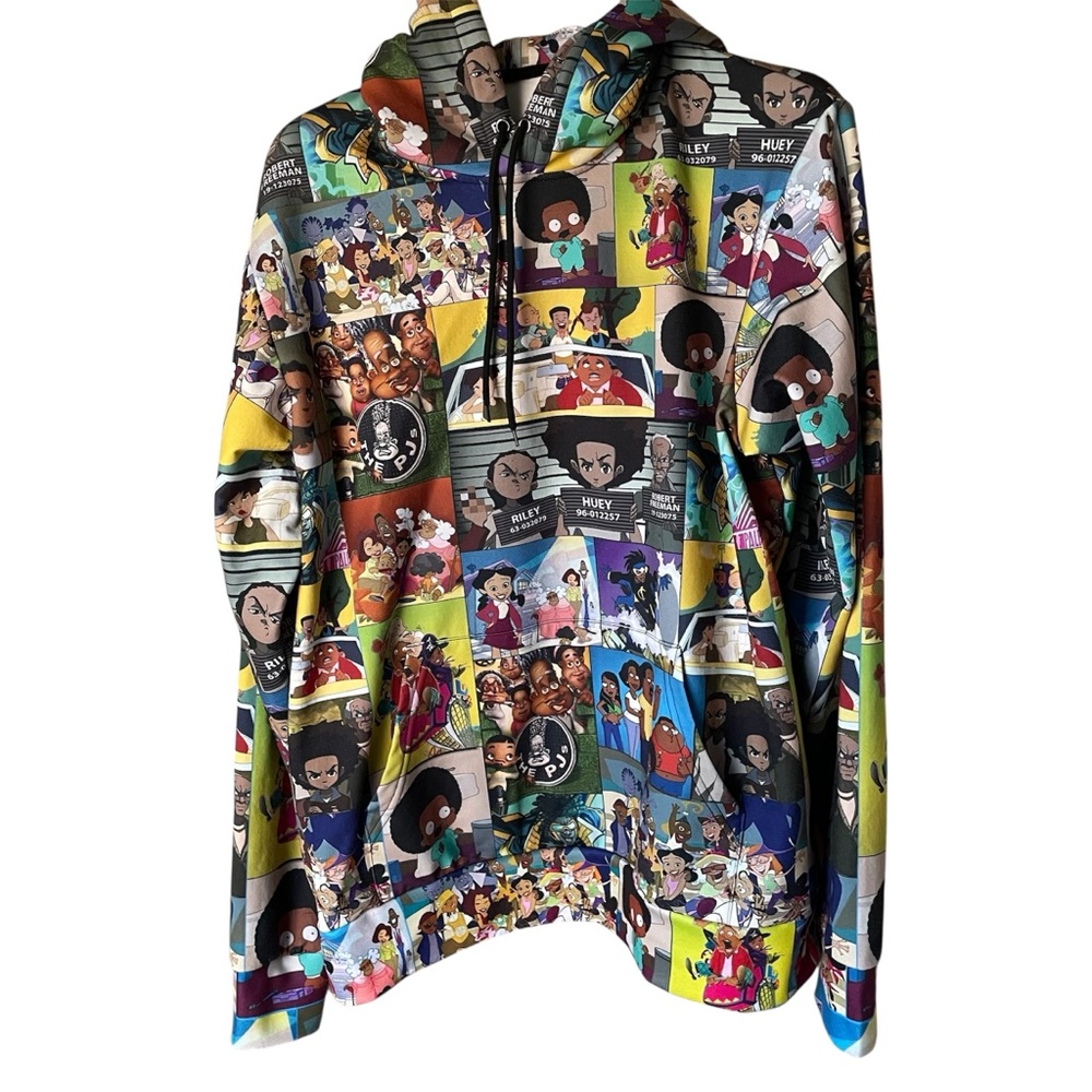 Black Cartoon Collage Hoodie,‎ L